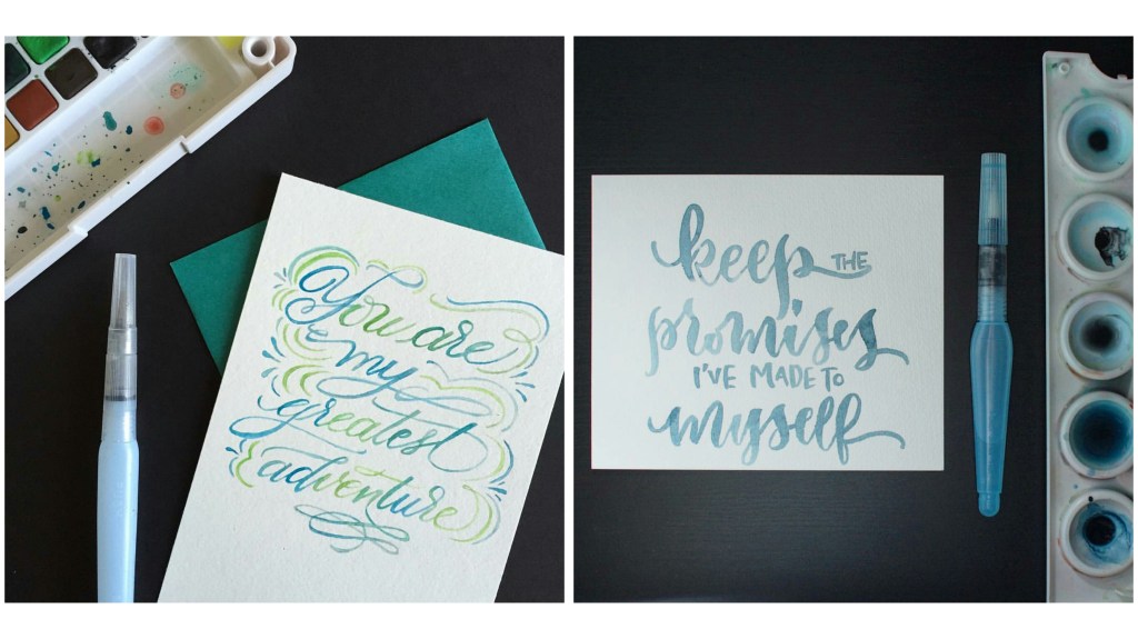 Photo (left) by: Younghae Chung (@logos_calligraphy); Photo (right) by: Jessie Chen (@inkerellacards)