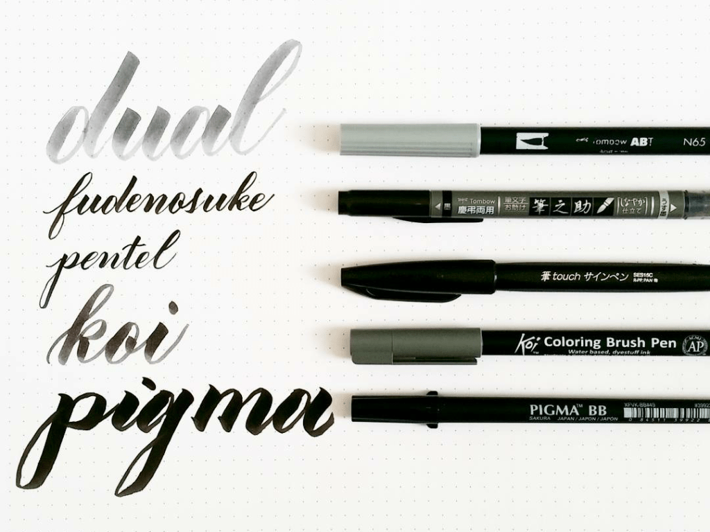 comparison of five calligraphy brush pens